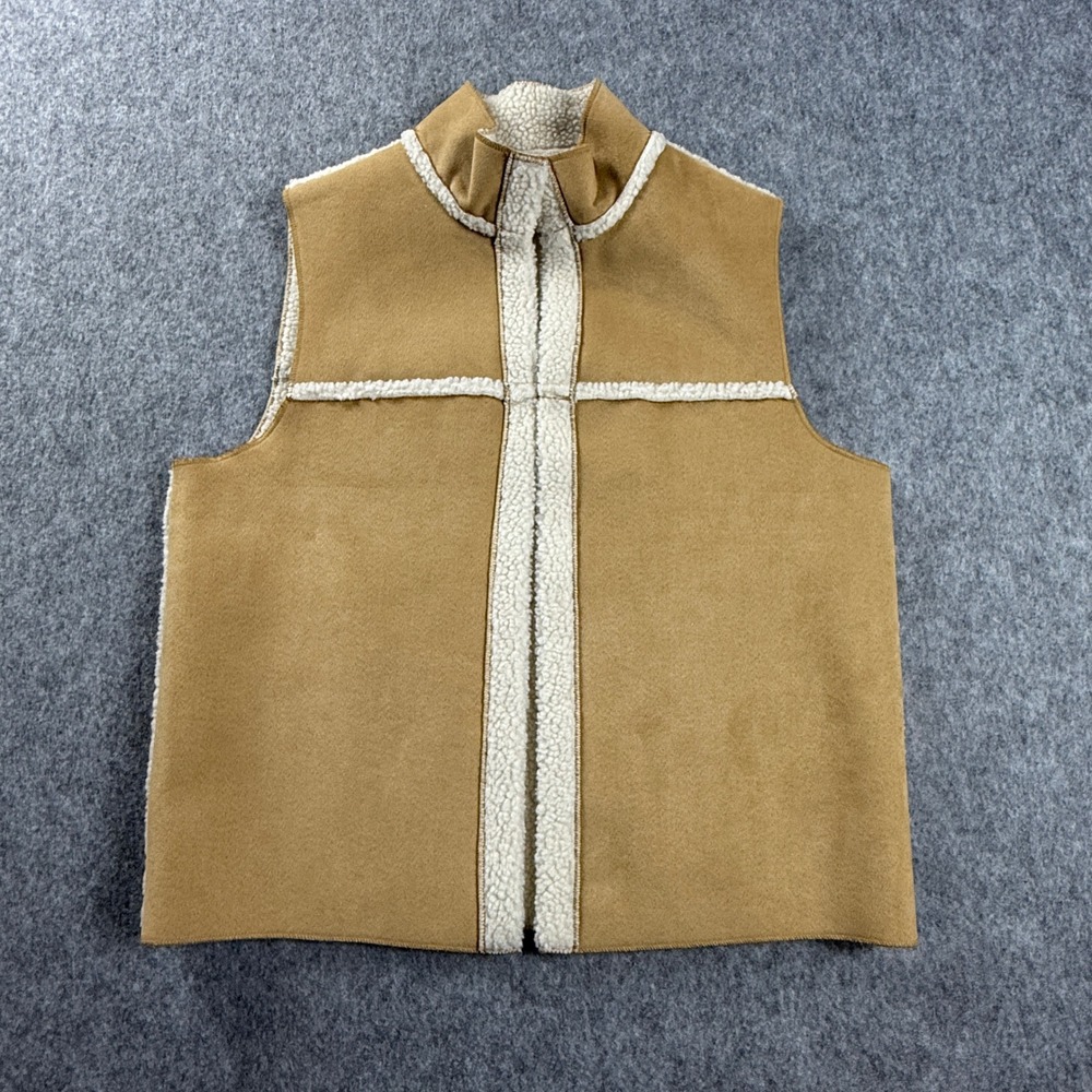 Vintage Faded Glory Womens S Tan Faux Suede Sherpa Lined Vest Western Boho Y2K‎